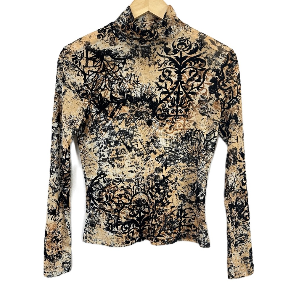 ST. JOHN‎ Collection Mock Neck Burnt Velvet Long Sleeve Top Blouse Women’s XS